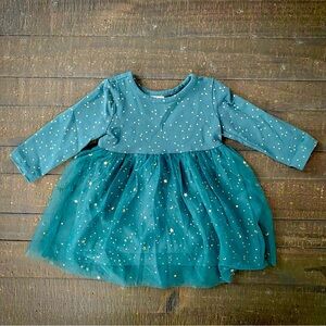 Shimmer Star Dress In Soft Tulle - Green 6-12 months